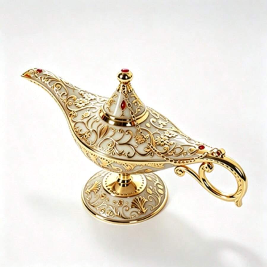 1pc 2D Flat Acrylic Magic Lamp Ornament, Vintage Wishing Lamp Home Decor, Creative Atmosphere Desktop Display, Light Luxury Craft Small Decoration, New Home Housewarming Gift, Living Room Entryway Bedroom Countertop Decoration, Festival Souvenir, Simple Exquisite Lamp Craft Acrylic Ornament, Home Soft Furnishing Display Decorative Craft - Ivory White - View 1