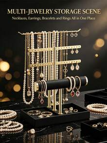 1pc 3-Tier Iron Jewelry Display Stand, Luxury High-End Necklace, Bracelet, Earring Jewelry Display Prop - Multicolor - View 1