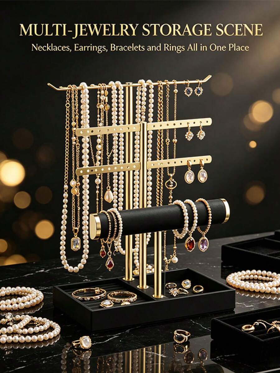 1pc 3-Tier Iron Jewelry Display Stand, Luxury High-End Necklace, Bracelet, Earring Jewelry Display Prop - Multicolor - View 1