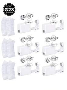 2/4/6/8Pcs/Set G23 Hypoallergenic Self Nose Piercing Kit Unit Disposable Nose Piercing Gun With Nose Stud Piercing Kit Tool For Cartilage Tragus Helix Piercing Gun Piercing Jewelry (Silver With CZ) - Multicolor - View 11