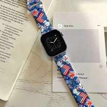 1件復古紅白藍星形圖案矽膠錶帶，兼容 38mm 40mm 41mm 42mm 44mm 45mm 46mm 49mm，愛國美國國旗設計，舒適柔軟可替換矽膠錶帶，適用於Ultra/SE/S12/11/10/9/8/7/6/5/4/3/2/1中性時尚智慧手錶錶帶，日節日慶祝禮物 - 彩色 - 查看 3