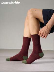 Men Crew Socks | Business & Everyday | Versatile Moisture-Wicking And Breathable Socks | Comfortable Cotton | All-Match Style - Burgundy - View 1