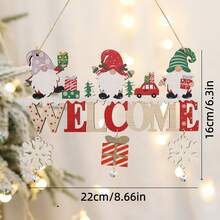 قطعة واحدة من ديكور عيد الميلاد الخشبي المعلق، بنمط القزم مع قلادة الثلج والجرس، تصميم حرف "WELCOME"، ديكور منزلي بطراز ريفي لشجرة عيد الميلاد/الباب/الجدار/النافذة، يمكن استخدامه كهدية عيد الميلاد - مشاهدة 13