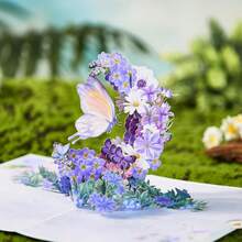 Opjoys 1 buah Kartu Ucapan Pop-Up 3D, Pemandangan Bunga Kupu-kupu Ungu yang Menyejukkan, Kartu Hadiah Ulang Tahun Pop-Up Buatan Tangan untuk Sahabat dengan Ruang Pesan - 1 buah - View 3