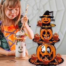 1pc Halloween Pumpkin Cake Stand, 3-Tier Party Dessert Tray, Decorative Display Prop - Multicolor - View 3