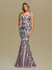 Women's Elegant Elegant Sleeveless Sequin Evening Dress Party Dress - Lilac Purple - View 5