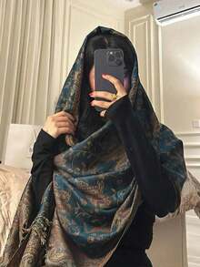 1pc Fashion Warm Scarf, Headscarf, Paisley Print Scarf, Headscarf, Shawl, Robe, Suitable For Women's Daily Wear - Dark Green - View 2