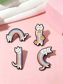 Cute Rainbow Cat Enamel Pins, Cartoon Kitty Brooch Set, Decorative Badges For Backpack, Jacket, Clothing, Lovely Accessory Gift - Multicolor - View 2