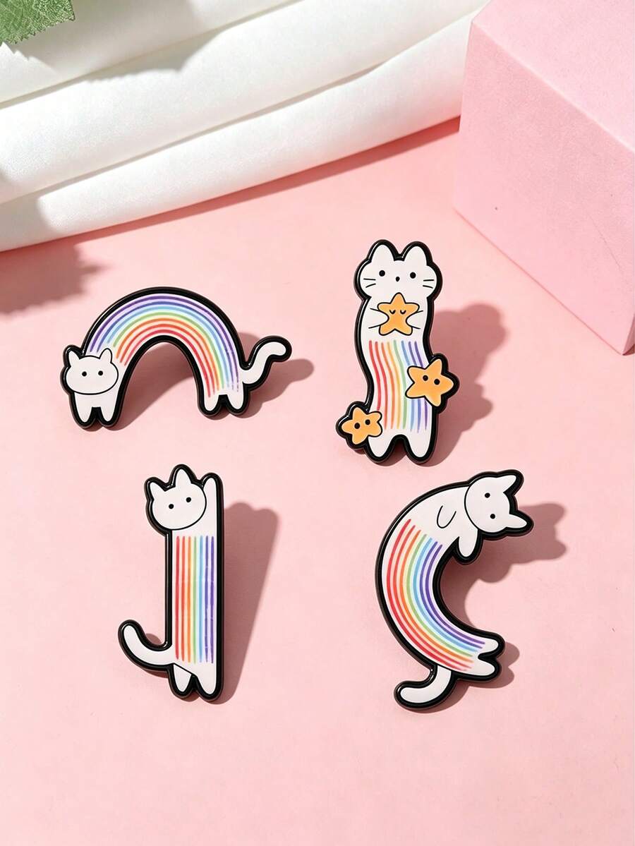 Cute Rainbow Cat Enamel Pins, Cartoon Kitty Brooch Set, Decorative Badges For Backpack, Jacket, Clothing, Lovely Accessory Gift