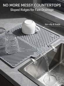 Kitchen Sink Silicone Draining Mat With Drainage Channel Design, Fits Countertop And Sink, Non-Slip And Stable, Heat-Resistant And Easy To Clean, Wear-Resistant, Can Hold Plates, Bowls, Glasses, Utensils, Helps Drain Water, Protects Kitchen Countertop, Household Silicone Draining Mat - Multicolor - View 4