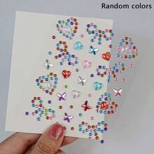 1pc Crystal Pearl/Heart/Star Face Gem Stickers Self-Adhesive Face Rhinestone Tattoo Stickers Shiny Diamond Makeup Costume Random Color - Multicolor - View 8