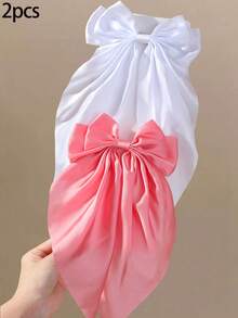 2pcs Girls Pink & White Fabric Swallowtail Bow Hair Clips Side Fringe Clips Simple Bangs Clips Non-Damaging Hair Clips Sweet Cute Versatile Alligator Hair Clips Back Of Head Hair Clips For Daily Use - Multicolor - View 8