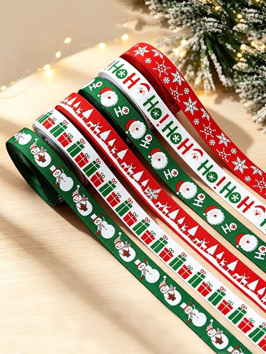 Christmas Ribbon DIY Bow Gift Wrapping Christmas Scene Woven Tape Party Colorful Ribbon