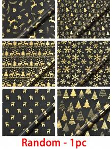 15/1pc Black & Gold Christmas Gift Wrapping Paper 50*70cm Snowflake Christmas Tree & Reindeer Pattern Holiday Gift Packaging Handmade Paper - View 13