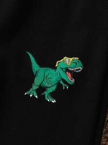 Young Boy Casual Fashion Forward Sporty Outdoor Retro 2 In 1 Patchwork Sleeve Dinosaur Pattern Hoodie And Pocket Long Pants 2 Pieces Set - Black - View 6