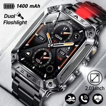 KENPANG 1400mAh Battery Men's Smart Watch, Red+White Dual LED Flashlight, 100+ Professional Sports Modes, Bluetooth Calling, Social Message Notifications, IPX8 Waterproof, 24/7 Health Monitoring, 2.01-Inch Clear Touchscreen Display, Men's Fitness Tracker - View 3