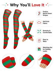 Halloween Striped Arm Sleeves And Over-The-Knee Leg Warmers Set, Orange And Black Long Stockings With Fingerless Gloves, Women's Girls Party Cosplay Costume Accessories - Multicolor - View 4
