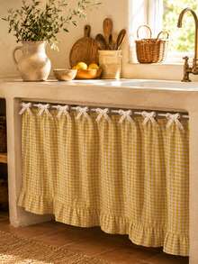 Country Style Oven Curtain With Ruched Edges And Tie Design, Farmhouse Oven Cover, Suitable For Protecting And Decorating Ovens, Dishwashers And Washing Machines, Home Kitchen Style Cabinet Cover - Multicolor - View 3