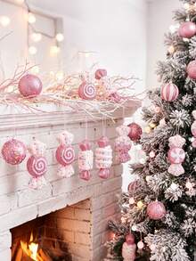 6/5pcs&1pc Christmas Red Decorative Hanging Ornaments Set, Christmas Tree Hanging Decorations, Christmas Window Display Decor, Holiday Home Decor, Atmosphere Creating Props, Photography Props, Suitable For Christmas Tree Hanging Decoration, Christmas Party Indoor And Outdoor Decoration - Multicolor - View 9