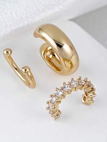 3pcs Fashion Clip Earrings, Elegant Minimalist Ear Clips, Suitable For Women's Daily Casual, Commute, Party And Various Occasions (Only For One Ear) - Gold - View 2