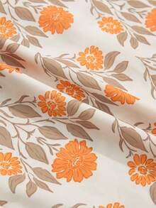 Acelitt Blus Kasual Gaya Bohemian Musim Semi/Panas, Kerah V, Motif Bunga Oranye, Lengan Panjang Ringan, Tenun, dengan Detail Kerut, Cocok untuk Pakaian Luar Sehari-hari - Jeruk - View 11
