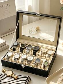 1/2/3 6/10/12 Slots Watch Box With Lock, Glasses & Jewelry Storage Watch Organizer Box - Multicolor - View 5