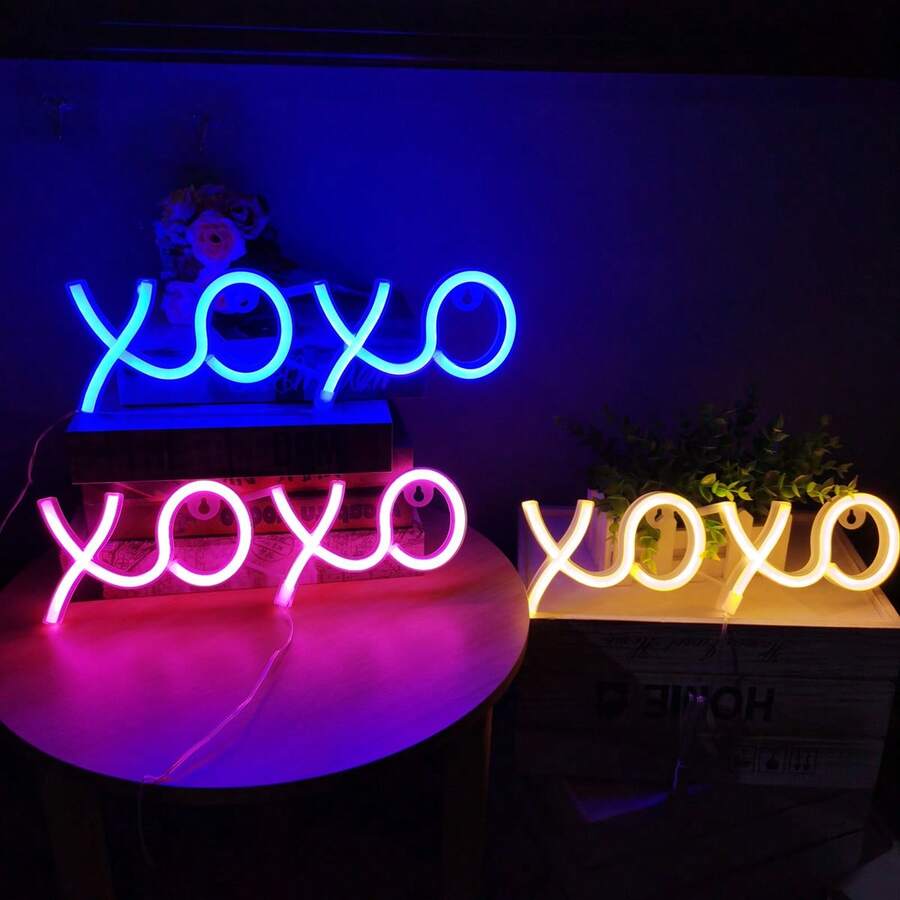 1pc LED Letter XOXO Neon Wall Hanging Light, Battery & USB Powered, Romantic Decorative Night Light For Home, Holiday, Party, Wedding, Birthday Gift, Atmosphere Lamp For Bedroom, Room, Living Room Decor
