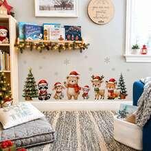 Christmas Animal Wall Decals, Cute Woodland Animal Baseboard Stickers With Christmas Tree And Gift Box, Holiday Home Living Room Bedroom Decor Wall Stickers - Christmas Window Decals - View 6