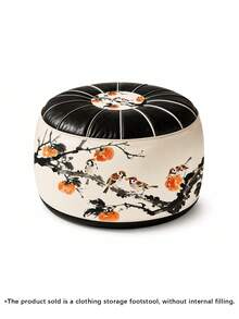 1pc Vintage Floral Storage Ottoman Footstool, Round Leather Decorative Footstool, Soft Padded Top, Decorative Extra Seating For Living Room, Bedroom, Dressing Room, Entryway And Small Spaces - View 12