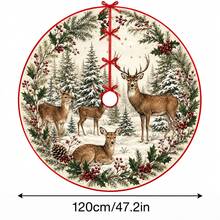 1pc Reindeer Pattern Christmas Tree Skirt, Elegant Color Holiday Decor, 5 Sizes, Unisex Holiday Gift, Suitable For Home And Party Christmas Home Decoration - Moose - View 14