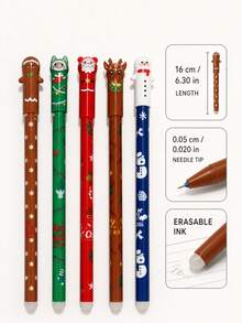 1pc/5pcs/20pcs Christmas Theme Erasable Ballpoint Pens, With Santa Claus, Christmas Tree, Snowman Designs, Erasable Writing Mistakes/Suitable For Note-Taking/Neutral Pens, Christmas Gifts For Children/Classmates/Friends/Colleagues - Multicolor - View 3