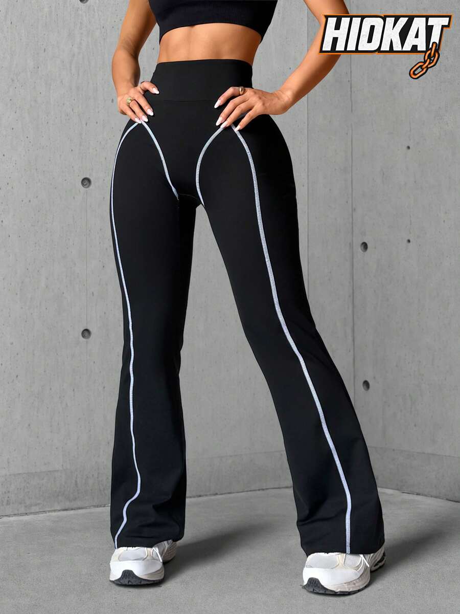 Hidkat Legging Flare dengan Jahitan Rapi dan Detail Kerut yang Mengangkat Bokong, Celana Kasual Flare yang Elastis Empat Arah dan Ramah Kulit - Hitam - View 1