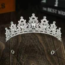 1pc Fashionable Crystal Bridal Crown, Baroque Luxurious Rhinestone Tiara, For Wedding And Party Bridal Dress, Headband, Valentine's Day. - Silver - View 2