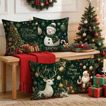 4pcs/1pc Green Christmas Theme Pattern Pillowcase Without Insert, Single-Sided Printed Pillowcase, Suitable For Living Room Bedroom Home Decor, All-Season Pillowcase - Multicolor - View 7