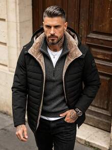 Men's Winter Casual Daily Stand Collar Detachable Hooded Fleece Jacket - Black - View 3