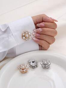 1/2/4pcs 22mm Women's Rhinestone Button Covers, Crystal Button Covers, Detachable Clip-On Button Covers, Crystal Decorative Buttons For Clothing, Lead-Colored - Multicolor - View 3