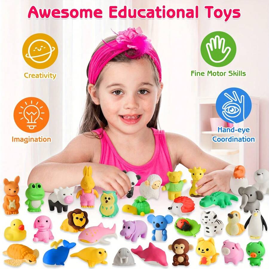 20 buah Penghapus Hewan Acak, Hewan Peliharaan Meja Lucu untuk Siswa dan Anak-anak, Penghapus Mini Puzzle 3D Keren Kemasan Massal, Perlengkapan Hadiah Kembali ke Sekolah yang Menyenangkan, Hadiah Penghargaan di Kelas - MultiWarna - View 1