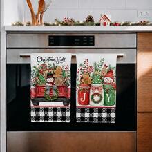 2pcs Christmas Theme Plaid Truck Gingerbread Snowman Kitchen Towels, Rectangular Microfiber Printed, Dish Cloth, Scouring Pad, Hand Towel, Cooking Baking Tea Towel, Christmas Kitchen Decor, Housewarming Gift, Birthday Gift, Bathroom Cleaning Cloth, Decorative Towel - White - View 5
