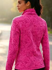 Jaket Fleece Outdoor Wanita Fallfashion dengan Motif Daun Maple dan Desain Saku Resleting Tebal, Jaket Fleece Falloutfit - Hot Pink - View 2