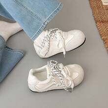 Women's Cute Embroidered Round Toe Colorblock Patchwork Casual Shoes, Lightweight Spring/Autumn Outdoor Shopping Shoes - White Gray - View 3