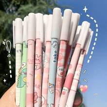 12pcs Random Color Erasable Ballpoint Pens, Blue Ink, Full Needle Tube, 0.5mm Tip, Cartoon Design, Perfect For Students And Office Use - Multicolor - View 1