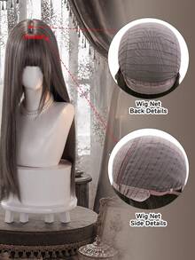 alicegarden 28-Inch Long Synthetic Wig Featuring A Natural Straight Style A Stunning Chocolate-Brown. Designed With Bangs , This False Hairpiece Is Perfect For Ms Daily Party Cosplay Use, Offering A Natural And Natural Durable Wig Gift For Ladies. - Chocolate Brown - View 10