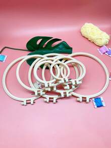 [10pcs]Bamboo-Style Round Embroidery Hoops With Metal Screws, Adjustable Tension, 5 Sizes Available: 7/9/12/16/20cm, Can Be Used Directly As Fabric Wall Art After Embroidery, Suitable For Wall Hanging Decoration, Practical Embroidery Accessory - Faux Bamboo Round Embroidery Hoop, 10-pack - View 5