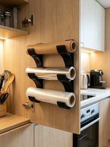 2pcs Fresh-Keeping Film Holders (Tape Not Included), Capacity For 3 Rolls Of Kitchen Paper, Fresh-Keeping Film, Aluminum Foil. This Storage Rack Fits Rolls With A Diameter Of 50mm Or Less, Saving Space, No Drilling Required - Multicolor - View 3