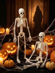 Multiple Sizes Foldable Hanging Skeleton Halloween Decorations, Posable Joint Plastic Skeleton Props For Haunted House Parties, Porches, Doors, Walls, Yards, Windows, Photo Booths & Seasonal Home Decor - Skull Series - View 2