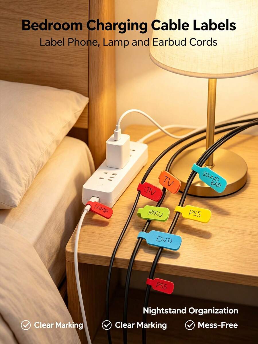 10/30/50pcs Self-Adhesive Cable Management Labels, Random Color Writable Cable Organizer Labels, Easily Manage And Identify Cables, Built-In Labels, Suitable For Electronic Products And Computers, No Battery Required, Office Desk Accessories, Office Supplies, Teacher Supplies Labels, Desktop Storage Box Stickers, Ideal Choice For Home And Office Organization - Multicolor - View 1