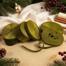 1pc 4.57m Single-Sided Non-Elastic Colorful Flocked Ribbon, Flocked Satin Ribbon For Bows, DIY Clothing, Christmas Decoration (Length May Vary Due To Manual Measurement) - Olive Green - View 5