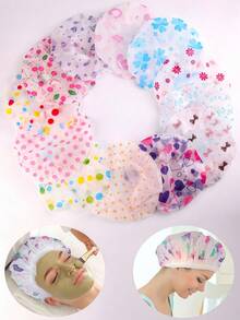 2/5 Fashionable Shower Caps, Women's Hairnets, Adjustable Elastic Printed Shower Caps, Reusable, Made Of PE Material, Suitable For Showering, Makeup And Hotel Use, Colors Are Random - View 2