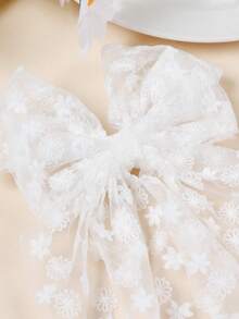 1件女童蕾絲刺繡蝴蝶結面紗髮夾，仙女風緞帶兒童髮飾 - 彩色 - 查看 4