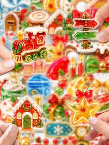 50Pcs Translucent Crystal Candy Christmas Stickers, Jelly‑Candy‑Style Christmas‑Themed Illustrations Mixed With Xmas Train, Candy Shop, Snowflake & Snow Globe Elements, For Journal Collage, Laptop Shell, Gift Wrapping, Photo Album, Locker Decor - Multicolor - View 2